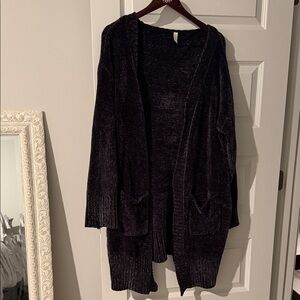 Flamingo Urban Charcoal Open-Front Soft Knit Long Cardigan with Pockets Large